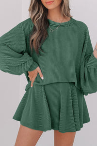 Corded Top and Ruffle Mini Skirt Outfit Set-Reef Love