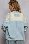 Shop POL Printed Woven Mix Raw Hem Jacket with Lace Detail-available at Reef Love online boho-chic boutique