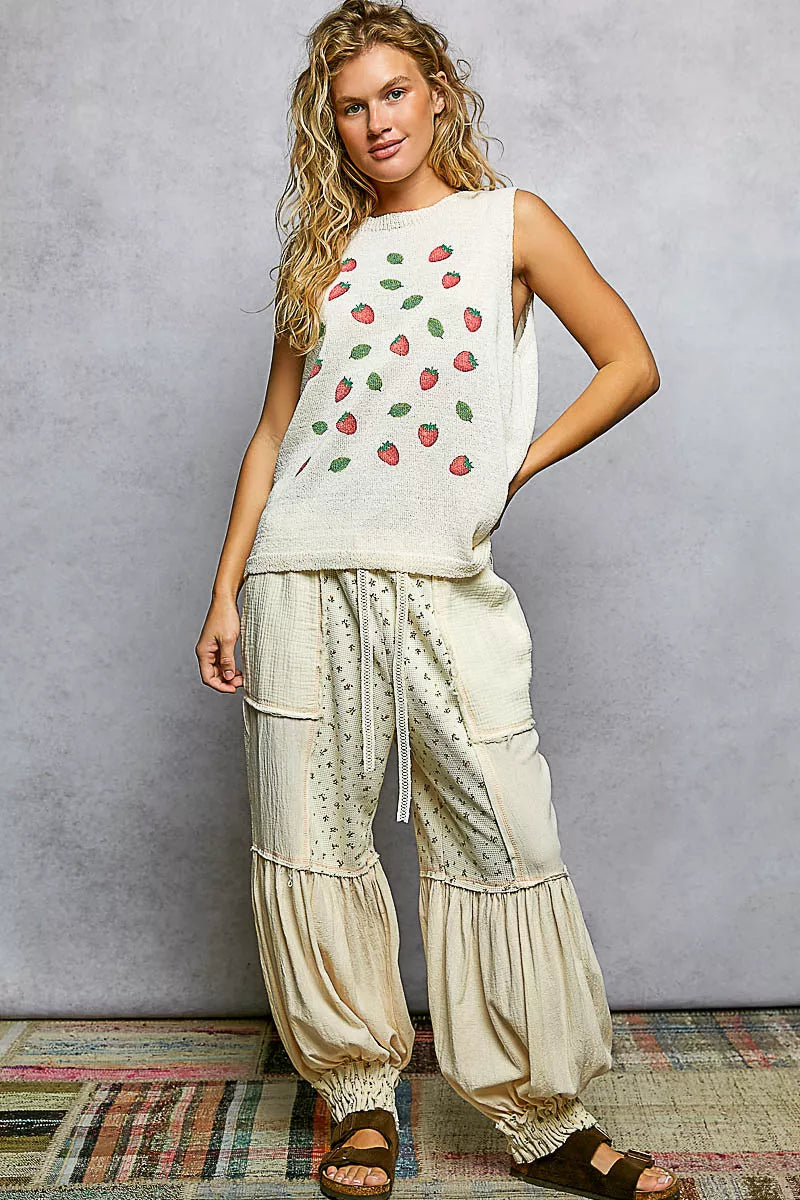 Strawberry Pattern Sleeveless Sweater Top-POL-Reef Love