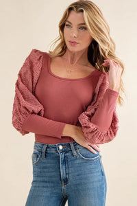 And The Why Textured Puff Sleeve Bodysuit-bodysuit-Reef Love