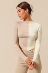 Taupe Color Block Fitted Crop Sweater
