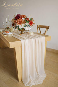 Lookein 10 Feet Champagne Chiffon Table Runner Sheer Wedding Table Cloth 29X120 Inches Rustic Wedding Decorations French Chiffon Table Runner