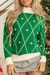 Christmas Geometric Diamond Pom Sweater-Reef Love
