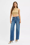 RISEN Mid Rise Fit Wide Baggy Front Seam Jeans