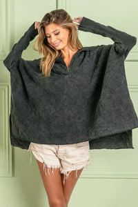 Quilted Vintage Washed Half Zip Sweatshirt