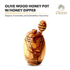 Olive wood honey pot with honey dipper
