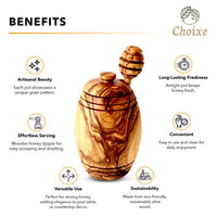 Olive wood honey pot with honey dipper