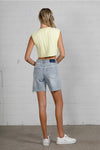 Shop High Rise Mid-Length Bermuda Shorts-These High Rise Bermuda Shorts in medium wash denim feature a raw hem, flattering mid-thigh length, and 100% cotton construction—perfect for warm-weather style.-Reef Love Boho-Chic Boutique