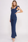 Denim Ruffle Sleeve Flare Leg Jumpsuit