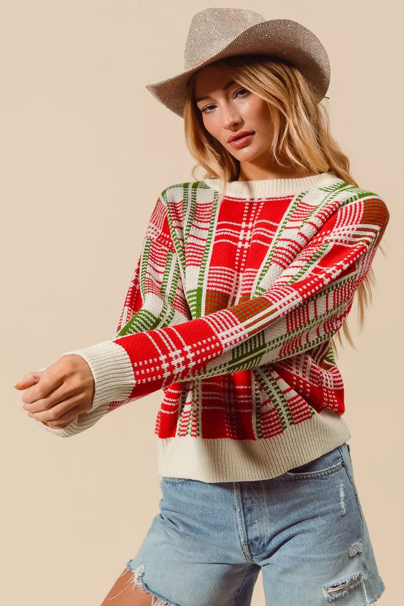 Christmas Color Checkered Plaid Sweater