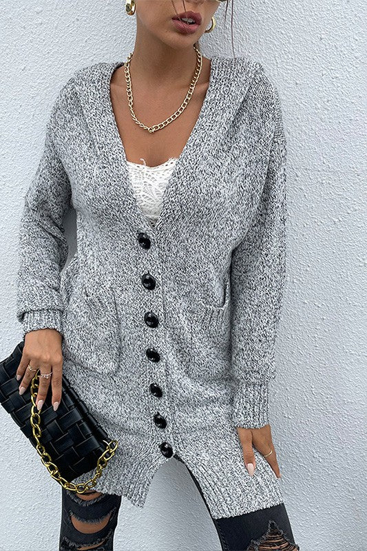 Gray Knit Dual Pocket Hooded Longline Cardigan-Hope Horizon-Reef Love