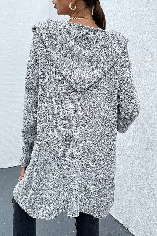 Gray Knit Dual Pocket Hooded Longline Cardigan-Hope Horizon-Reef Love