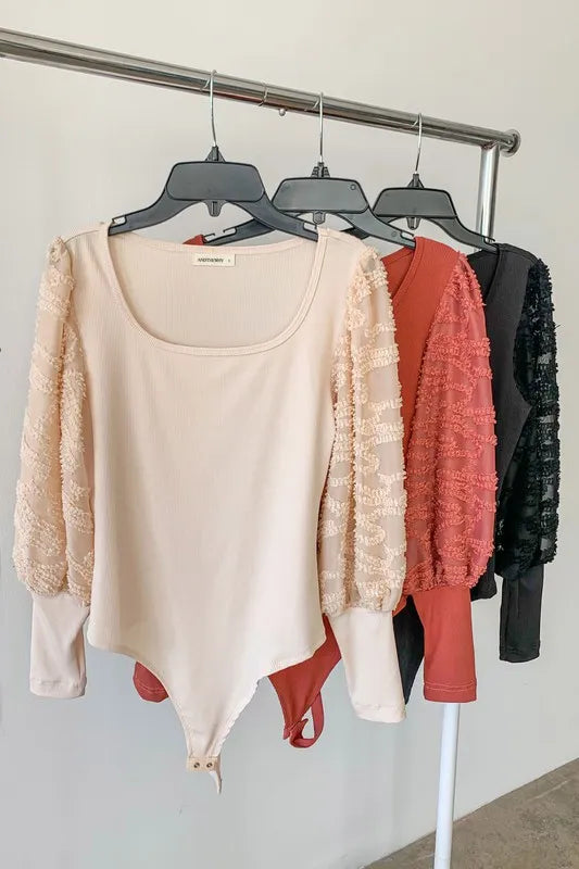 And The Why Textured Puff Sleeve Bodysuit-bodysuit-Reef Love