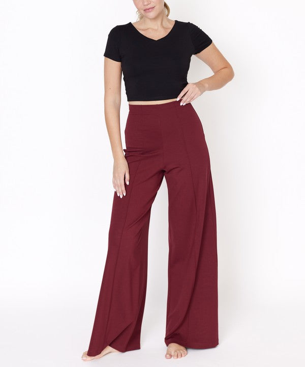 Bamboo Ponte Wide-Leg Full Length Pants-Bamboo Ponte Wide-Leg Pants, crafted from exclusive bamboo ponte fabric for softness, structure, and all-day comfort. High-waisted, flattering for any occasion.-Reef Love Boutique