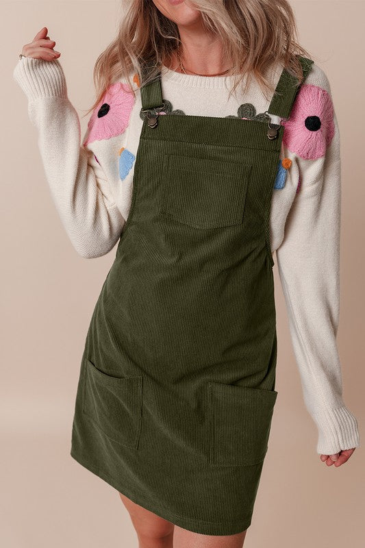 Vineyard Corduroy Front Pockets Overall Mini Dress