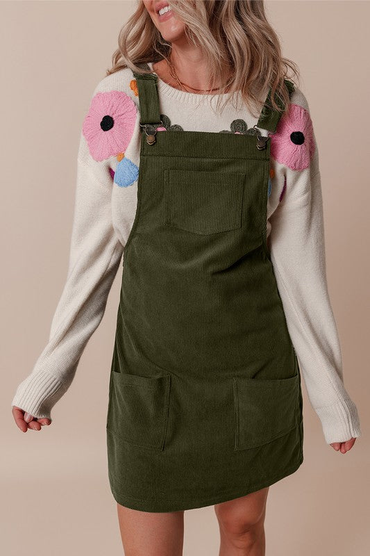 Vineyard Corduroy Front Pockets Overall Mini Dress