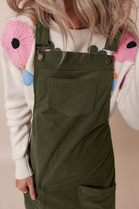 Vineyard Corduroy Front Pockets Overall Mini Dress