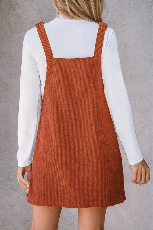 Vineyard Corduroy Front Pockets Overall Mini Dress