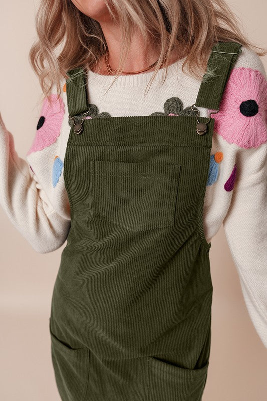 Vineyard Corduroy Front Pockets Overall Mini Dress