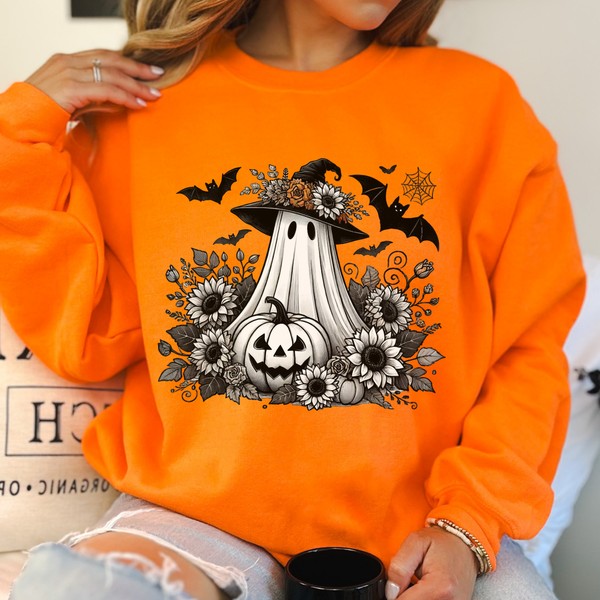 Halloween Flower Patch Ghost Graphic Sweatshirt