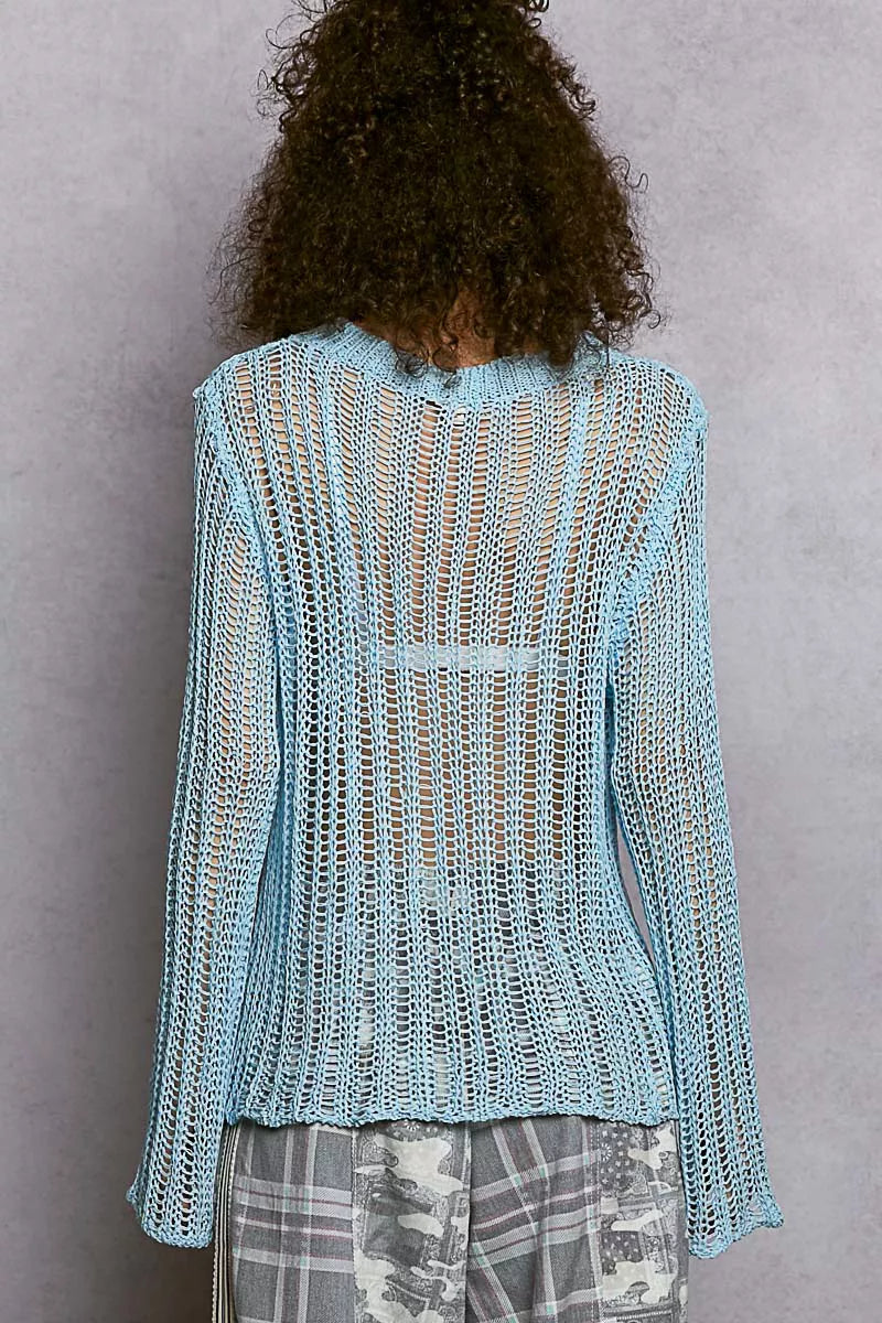 Openwork Knit Cover Up Top, Sky Blue-POL-Reef Love
