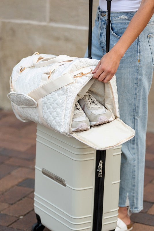Quilted Zahra Travel Weekender Bag, Carry on, vegan leather, sold by Reef Love