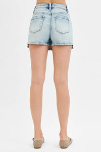 RISEN High Rise Button Down Mini Skort-Reef Love