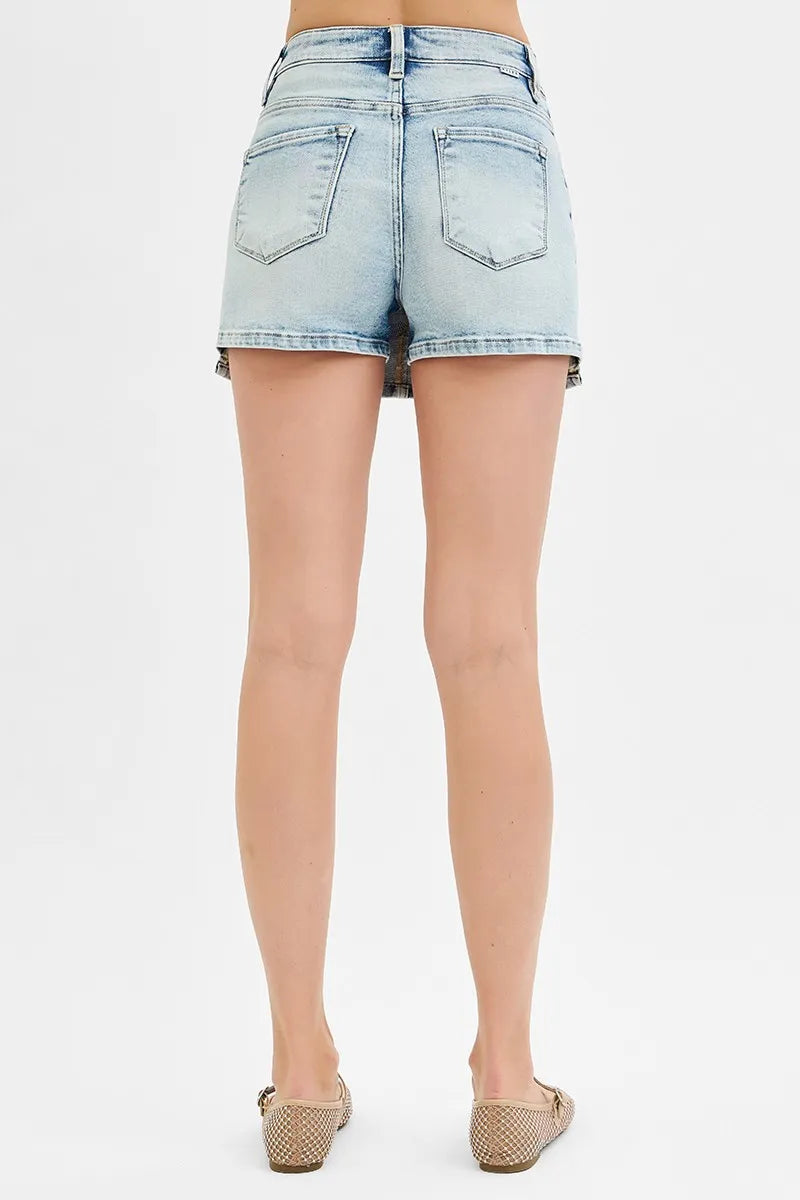 RISEN High Rise Button Down Mini Skort-Reef Love