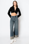 Tummy Control High Rise Cuffed Wide Leg Jeans
