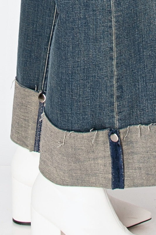 Tummy Control High Rise Cuffed Wide Leg Jeans