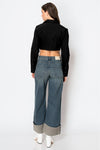 Tummy Control High Rise Cuffed Wide Leg Jeans