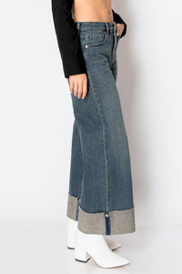Tummy Control High Rise Cuffed Wide Leg Jeans