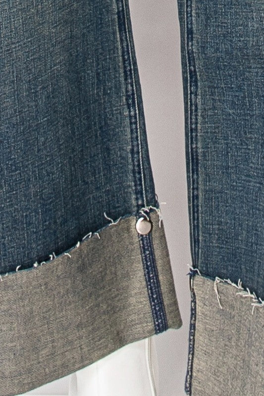 Tummy Control High Rise Cuffed Wide Leg Jeans