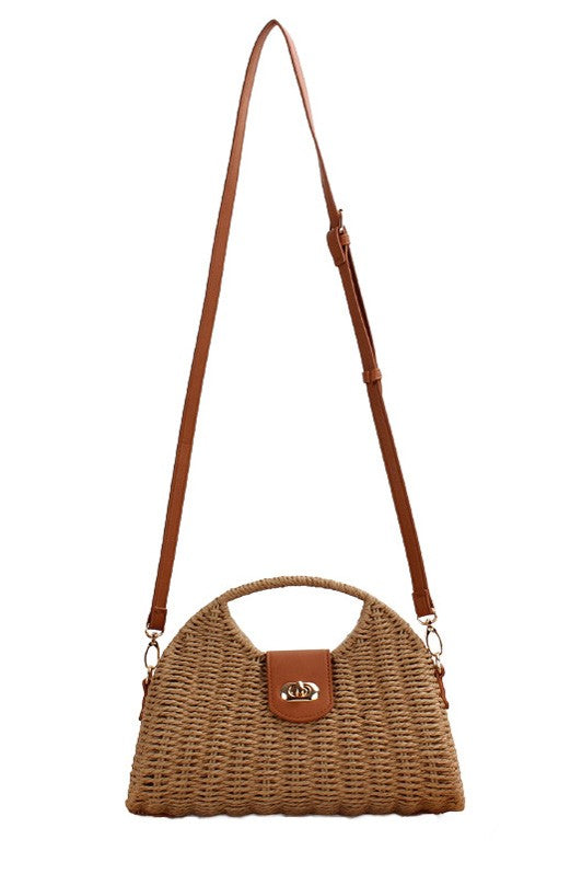 Stella Woven Straw Top Handle Crossbody Bag-Aili's Corner-Reef Love