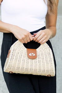 Stella Woven Straw Top Handle Crossbody Bag-Aili's Corner-Reef Love