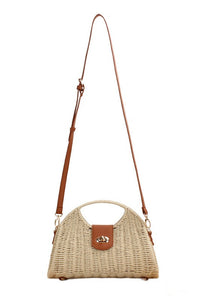 Stella Woven Straw Top Handle Crossbody Bag-Aili's Corner-Reef Love