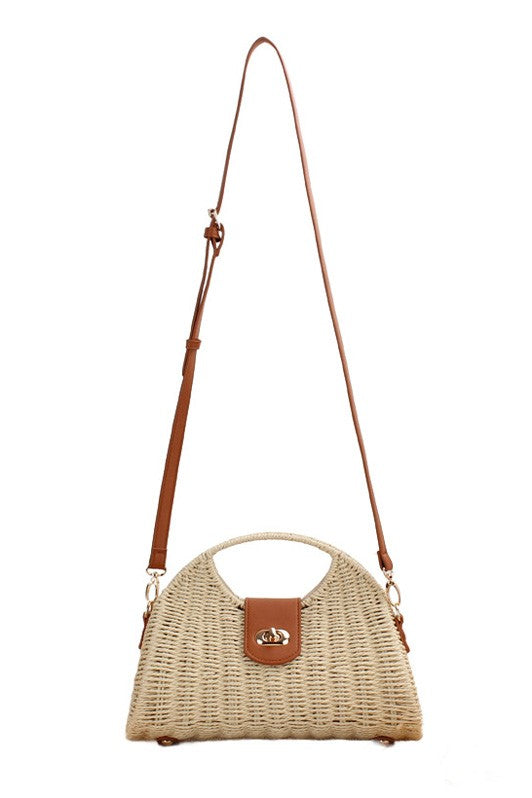 Stella Woven Straw Top Handle Crossbody Bag-Aili's Corner-Reef Love