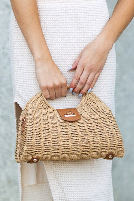 Stella Woven Straw Top Handle Crossbody Bag-Aili's Corner-Reef Love