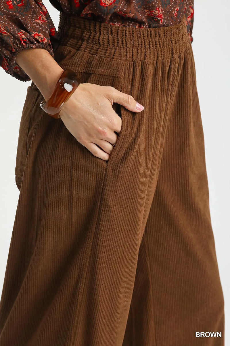 Mocha Wide-Leg Cropped Corduroy Pants