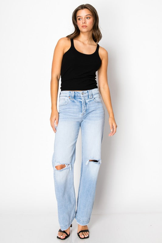 Tummy Control High Rise Relaxed Straight Leg Jeans