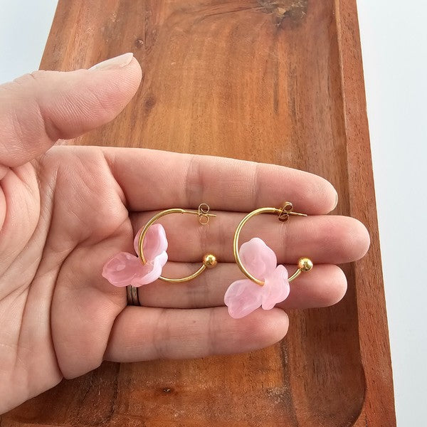 Magnolia Hoops - Pink-Jewelry & Accessories - Earrings - Hoop Earrings-Reef Love