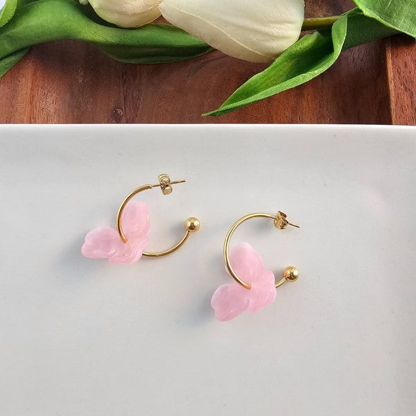 Magnolia Hoops - Pink-Jewelry & Accessories - Earrings - Hoop Earrings-Reef Love