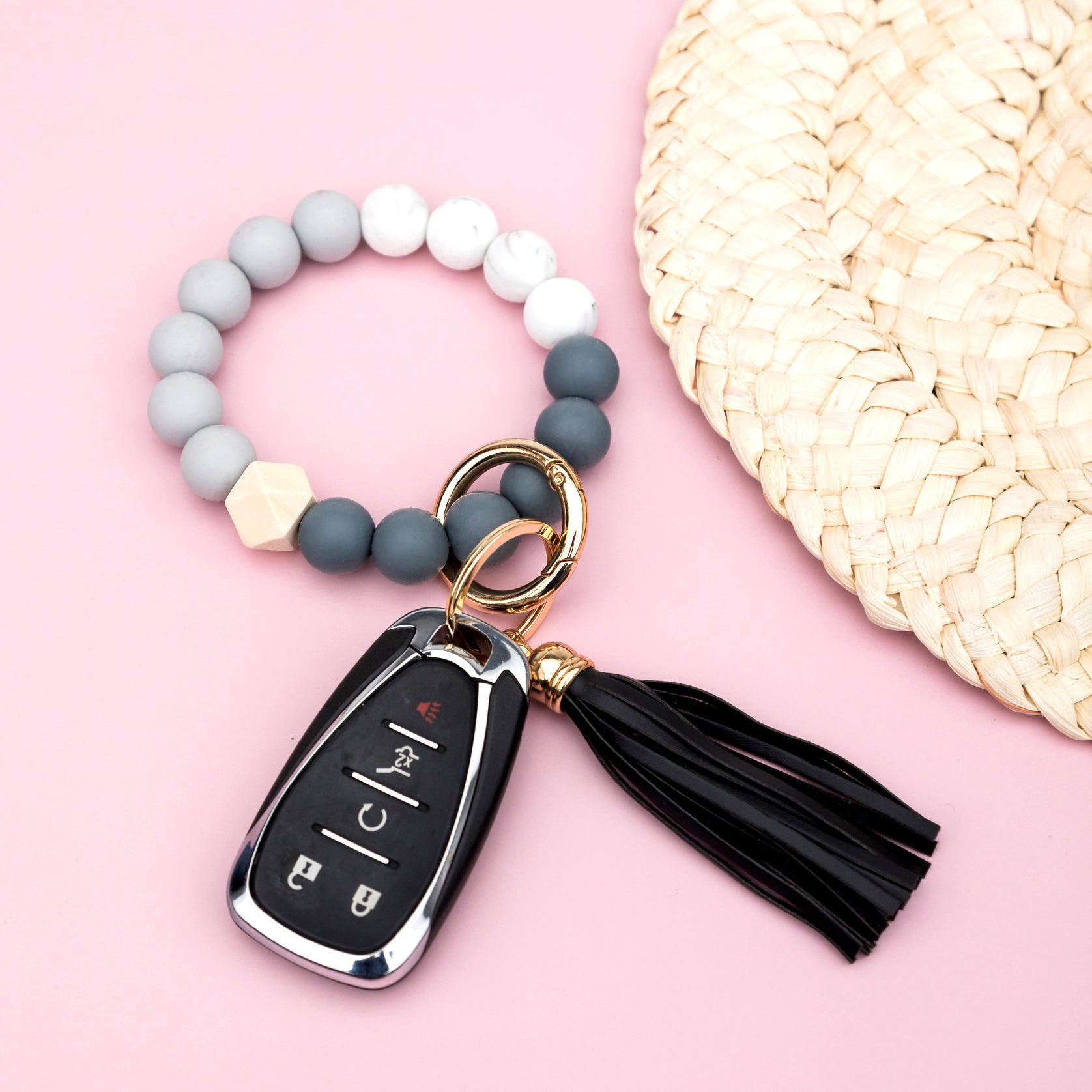 Silicone Color Block Key Ring Bracelet