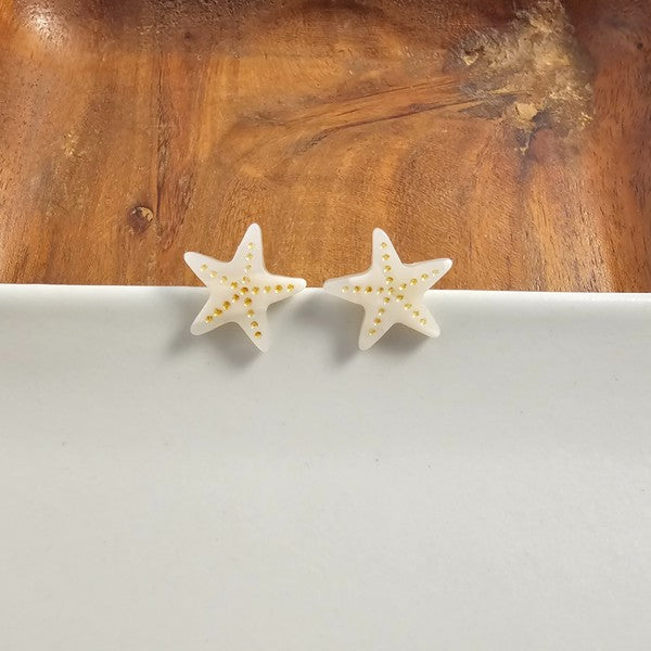 Starfish Studs - Ivory-Stud Earrings-Reef Love