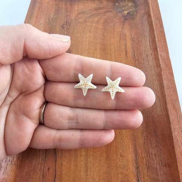 Starfish Studs - Ivory-Stud Earrings-Reef Love