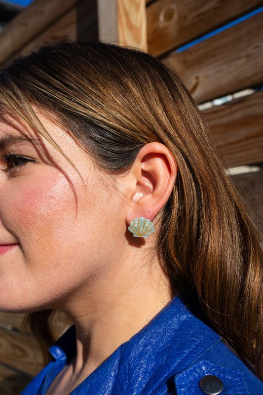 Seashell Studs - Seafoam Pearl-Stud Earrings-Reef Love