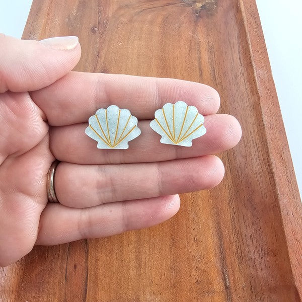 Seashell Studs - Seafoam Pearl-Stud Earrings-Reef Love