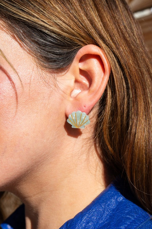 Seashell Studs - Seafoam Pearl-Stud Earrings-Reef Love