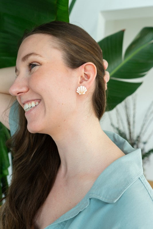 Seashell Studs - Pink Pearl-Stud Earrings-Reef Love
