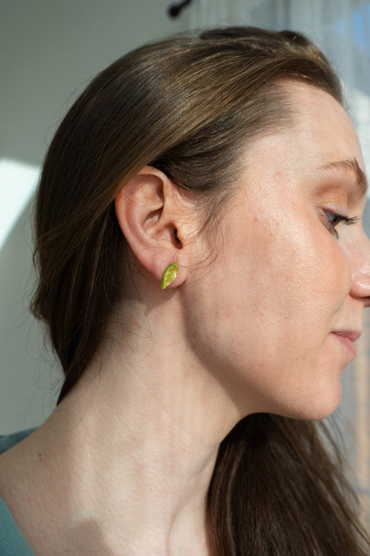 Leaf Studs - Fern Green-Stud Earrings-Reef Love